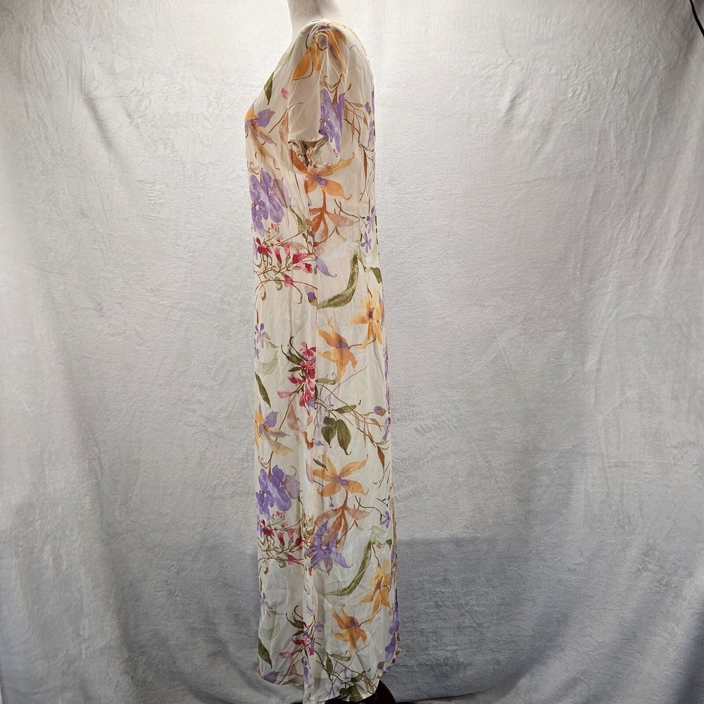 Vintage Coldwater Creek Floral Maxi Dress Size Medium Cream 90s Short Sleeve EUC - Picture 3 of 11